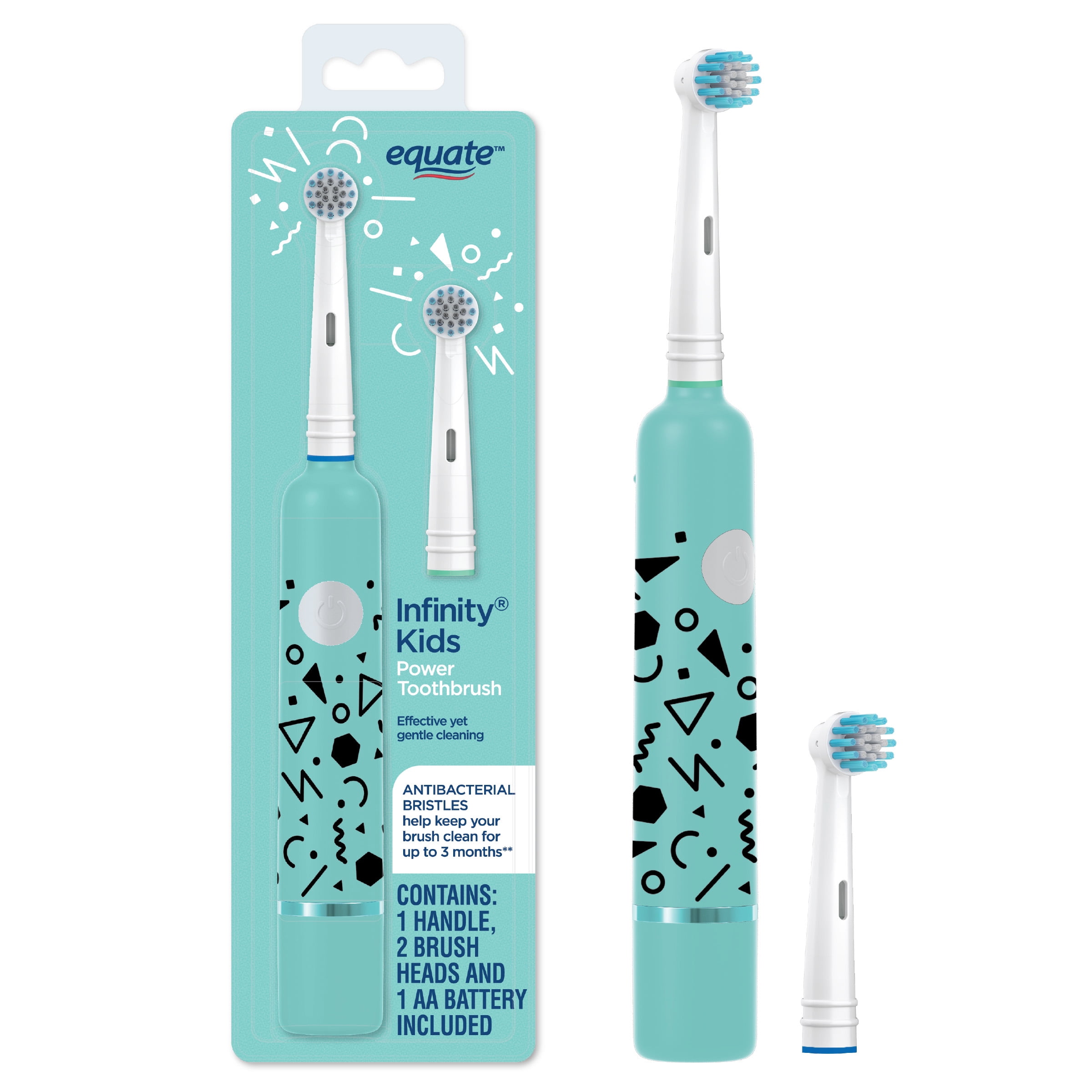 Equate Infinity Kids Power Toothbrush with EasyFlex Bacteria Defense Toothbrush, Kids, 2 Brush Heads