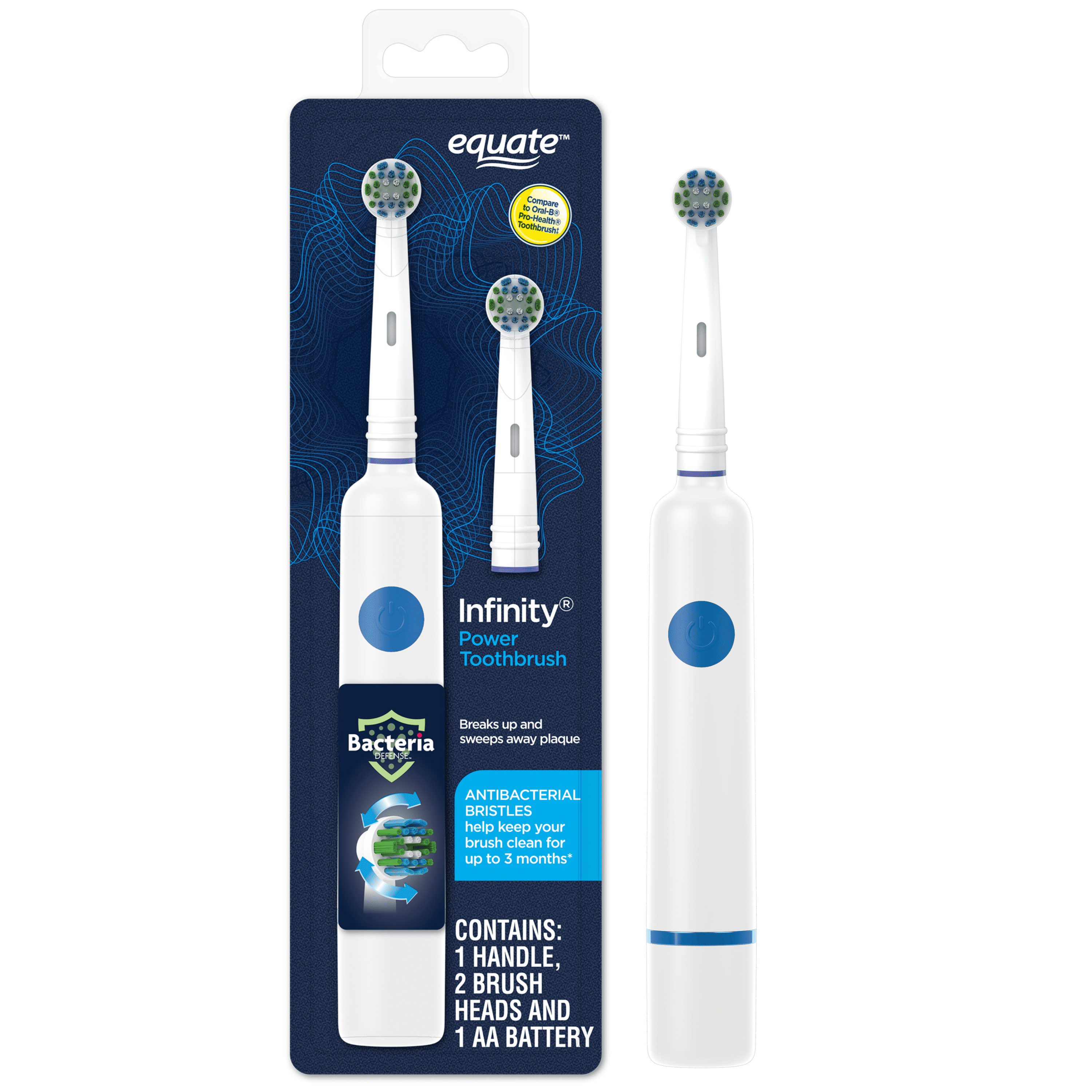 Equate Infinity Power Toothbrush with Bacteria Defense Bristles and EasyFlex Replacement Brush Head