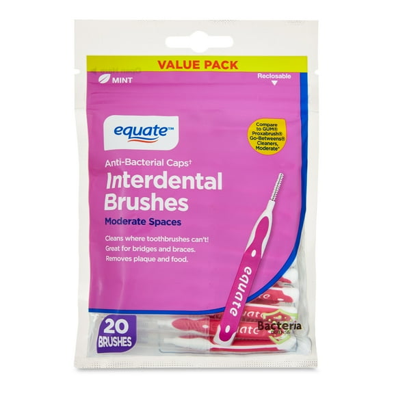Equate Interdental Brushes, Mint, Moderate, 20 Count