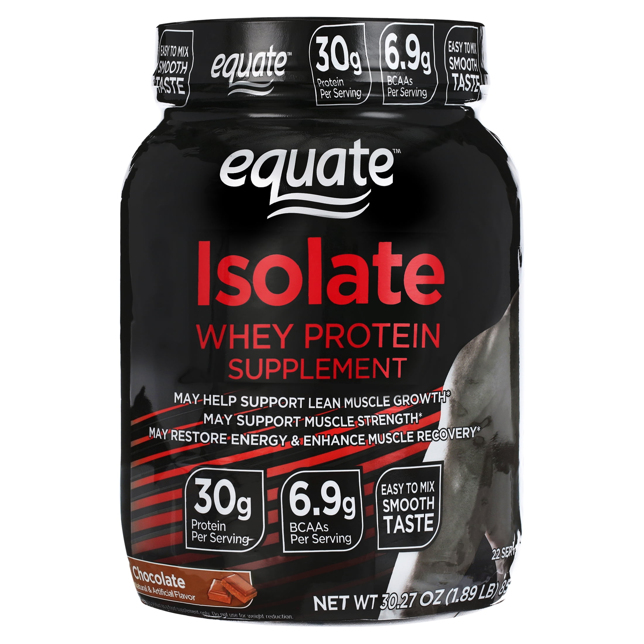 Equate Isolate Whey Protein Powder, Chocolate, 30g Protein, 1.89 lb