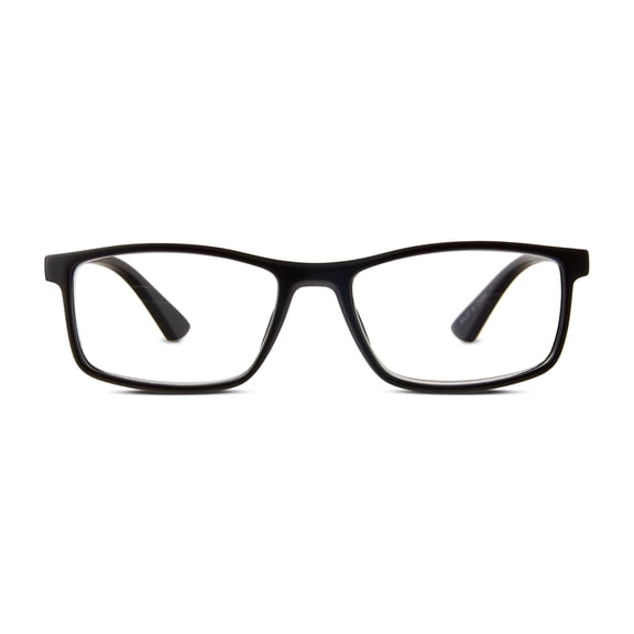 Equate Men's Jackson Rectangular Reading Glasses with Case, Matte Black, +2.50