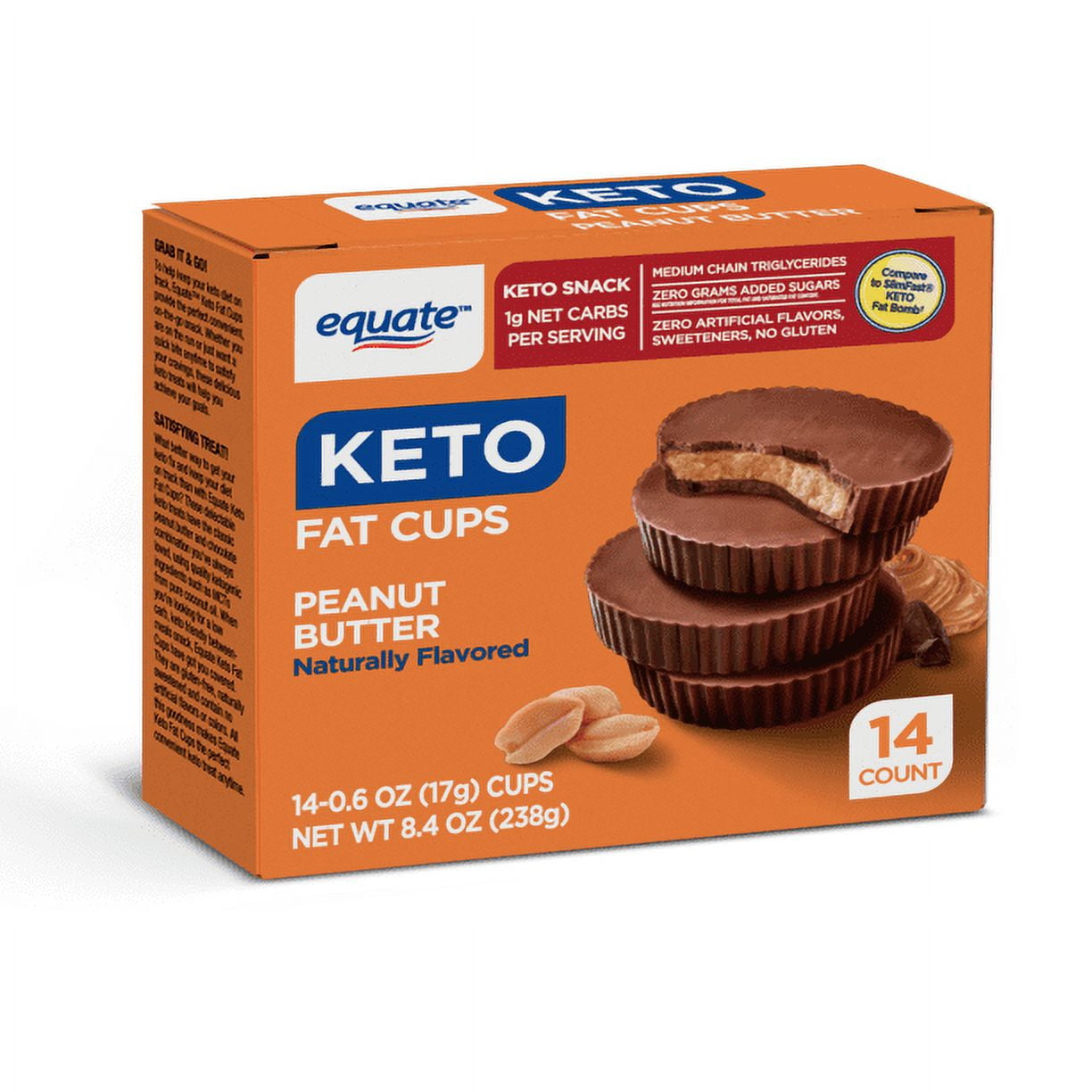 Equate Keto Fat Cups, Peanut Butter, Keto Snack, 14 ct