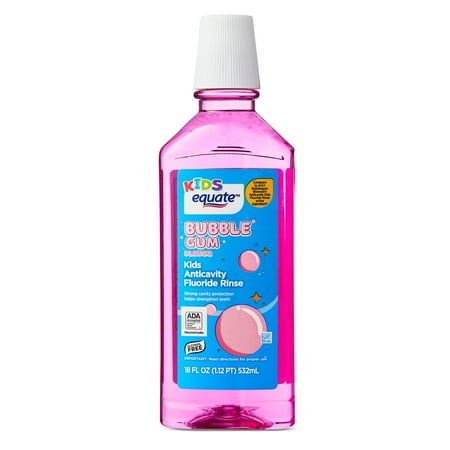 Equate Kids Sugar-Free Anticavity Fluoride Rinse, Bubble Gum, 18 fl oz