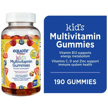 Equate Kids Multivitamin Gummies for General Health, Natural Fruit, 190 Count, Compare to L'il Critters Gummy Vites Multivitamins