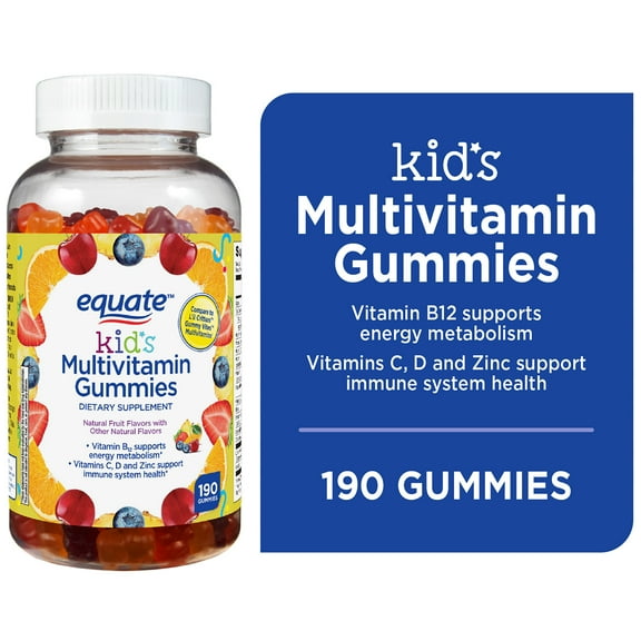 Equate Kids Multivitamin Gummies for General Health, Natural Fruit, 190 Count, Compare to L'il Critters Gummy Vites Multivitamins