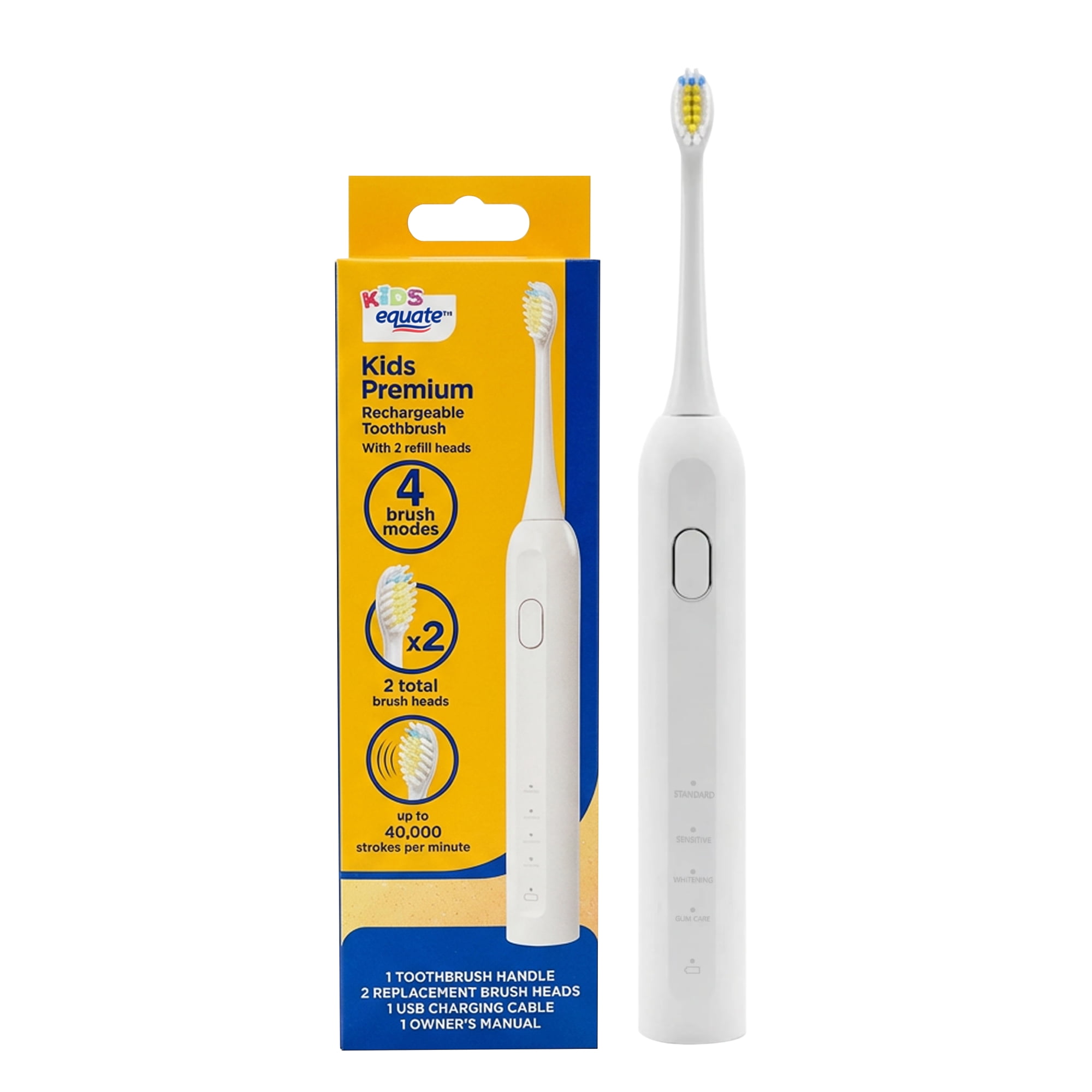 Equate Kids Premium Rechargeable Toothbrush with 2 Brush Heads