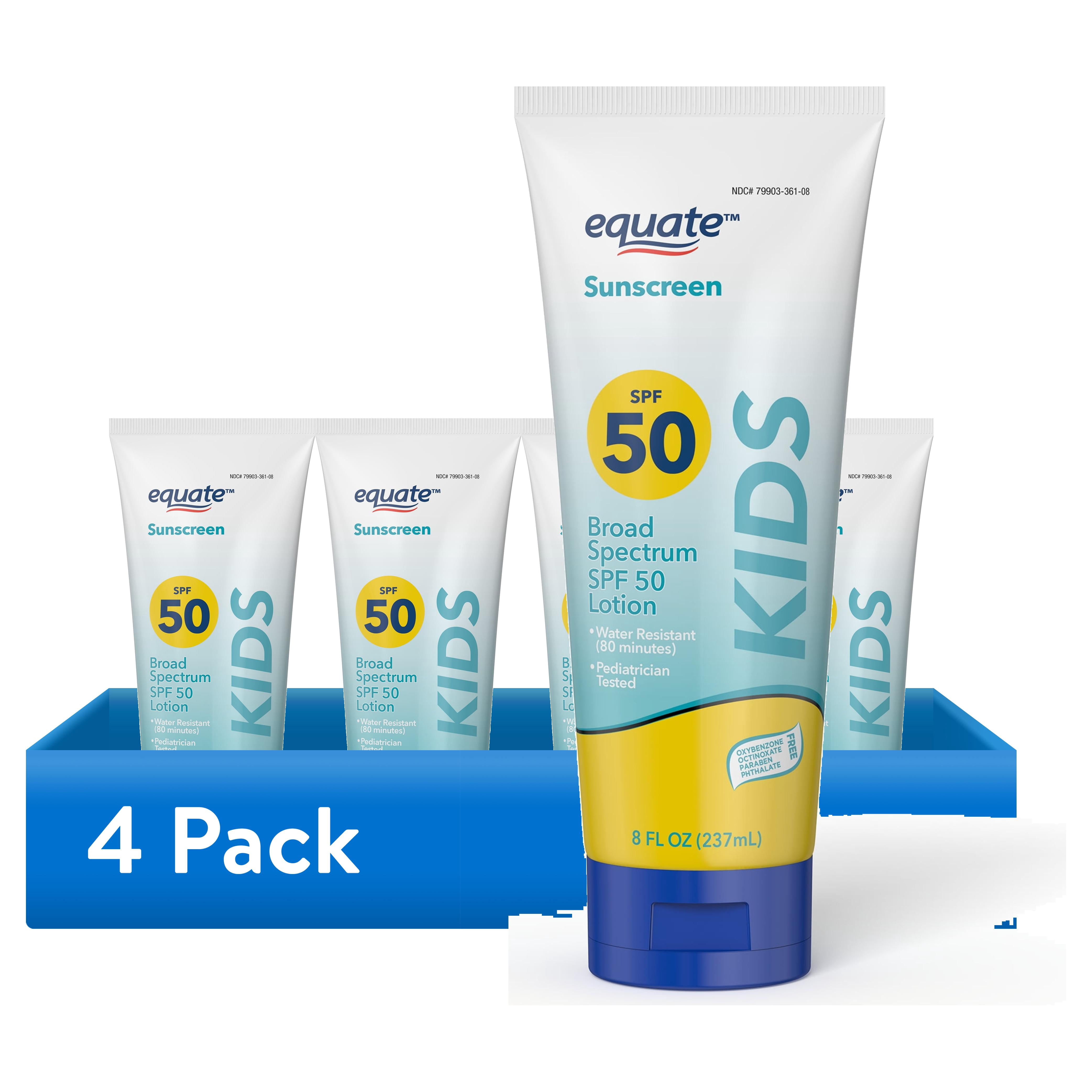 (4 pack) Equate Kids SPF 50 Broad Spectrum Sunscreen Lotion, 8 fl oz