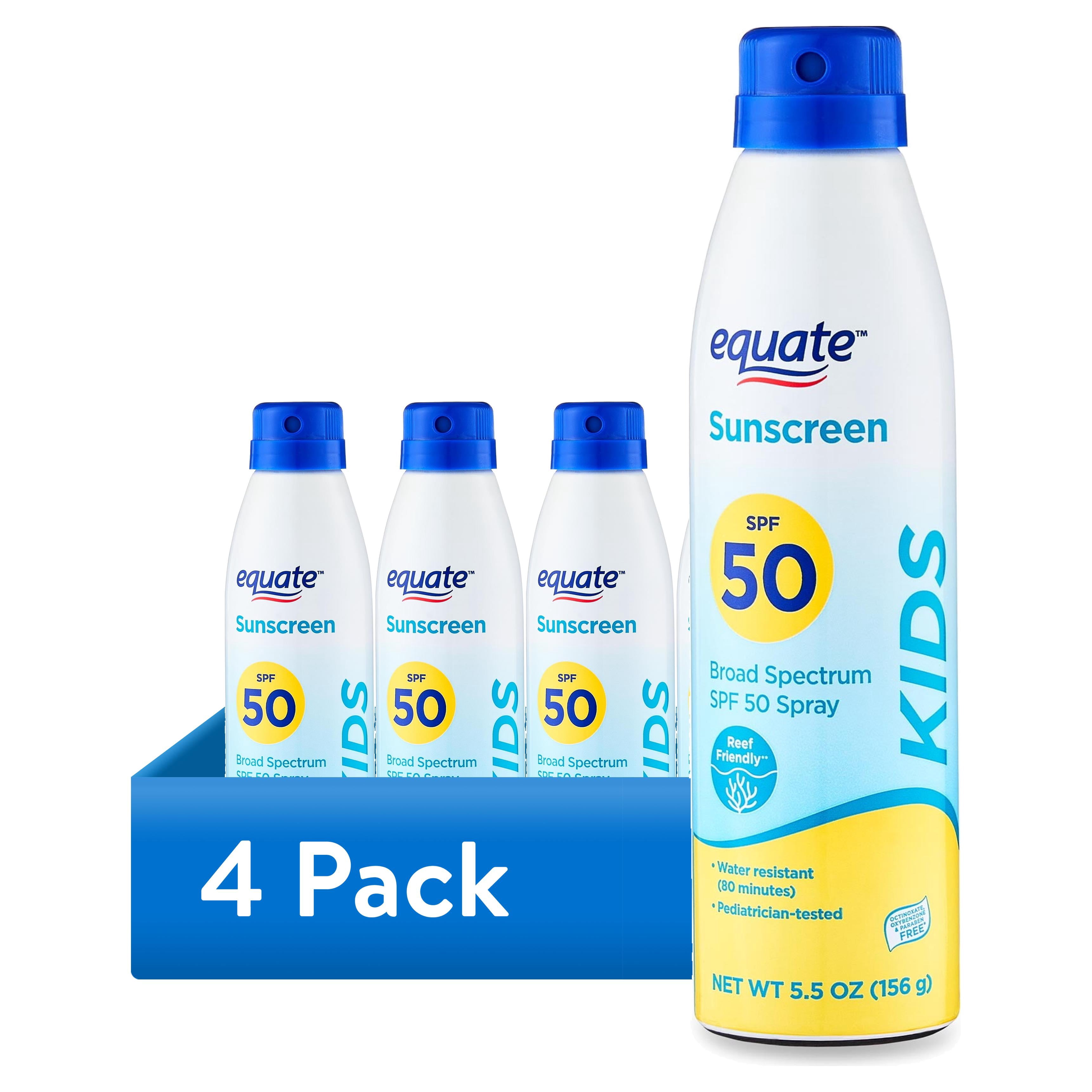 (4 pack) Equate Kids Sunscreen Spray, SPF 50, 5.5 oz
