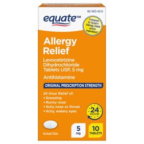 Equate Levocetirizine Dihydrochloride USP Allergy Relief Tablets, 5 mg, 10 Count Compare to Xyzal&Acirc;&reg; Allergy 24HR Active Ingredient