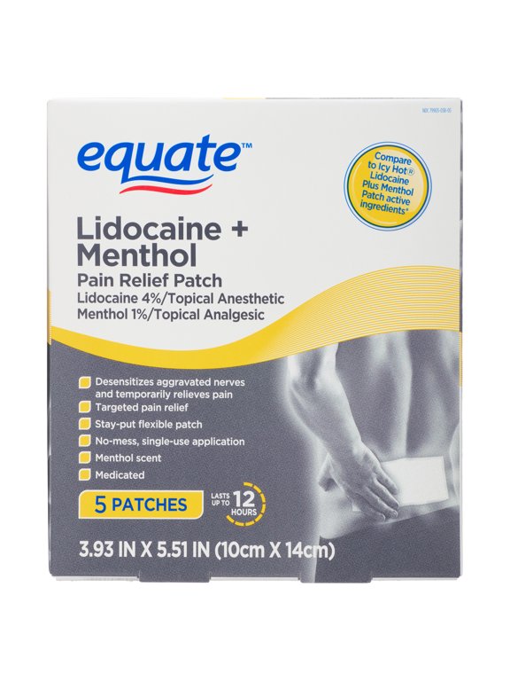 Lidocaine + Menthol Pain Relief Patch 4% Lidocaine 1% Menthol, 5 Count, Compare To Icy Hot® Lidocaine Plus Menthol Patch Active Ingredients