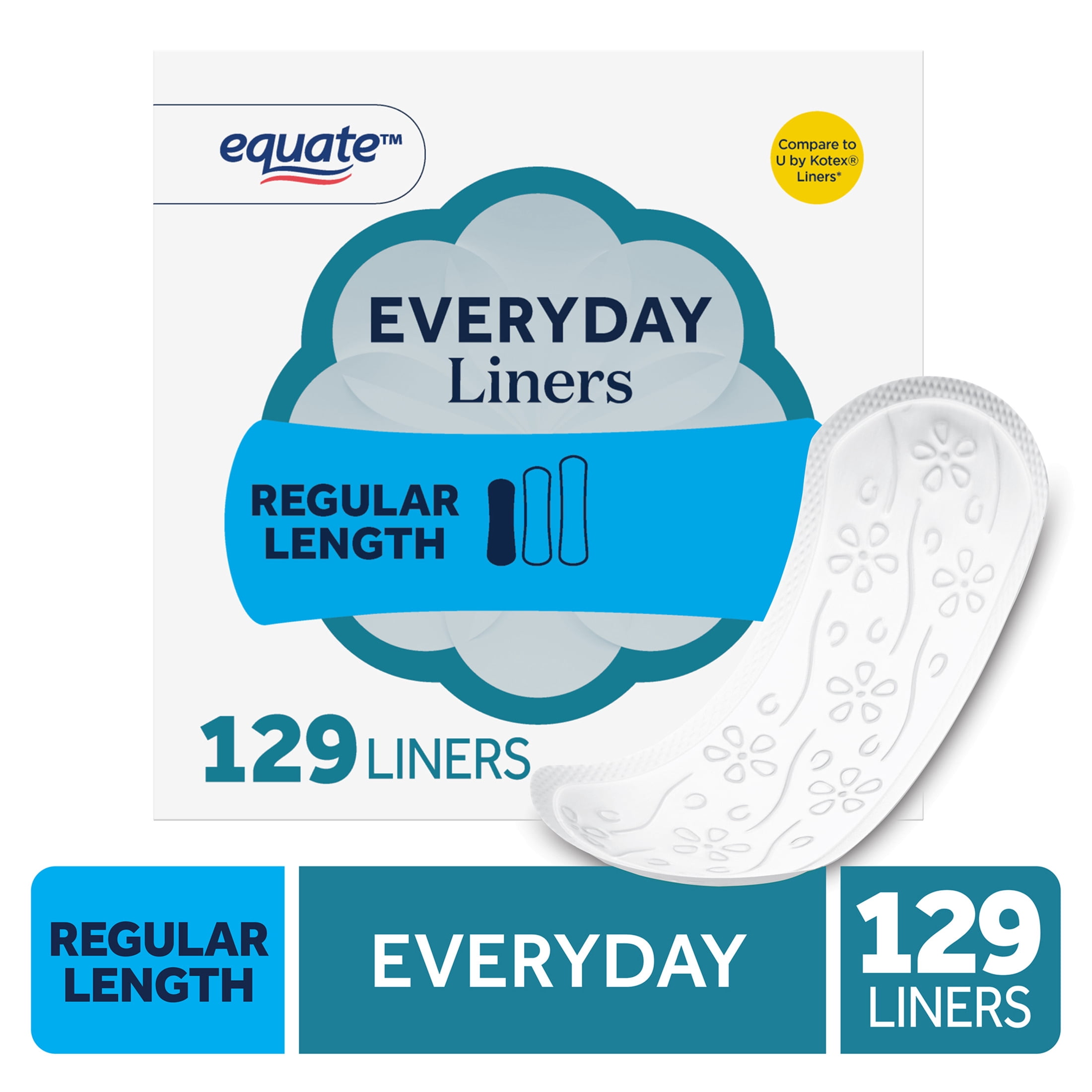 Equate Light Protection Everyday Panty Liners, Regular Length, 129 Count
