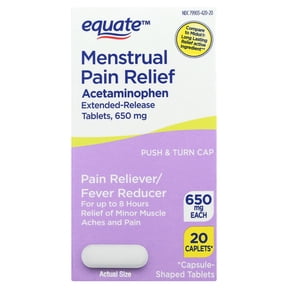 Equate Menstrual Pain Long Lasting Relief Caplets, Extended-Release Acetaminophen, 8 Hour Relief, 20 Count