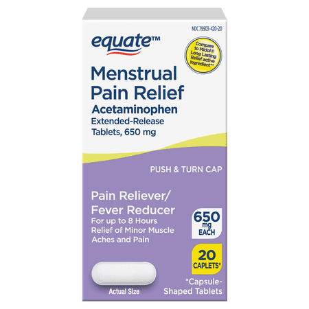 Equate Menstrual Pain Long Lasting Relief Caplets, Extended-Release Acetaminophen, 8 Hour Relief, 20 Count