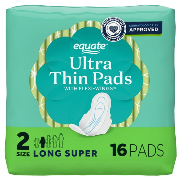 Equate Ultra Thin Pads with Wings, Size 2, Long Super Protection (16 Count)
