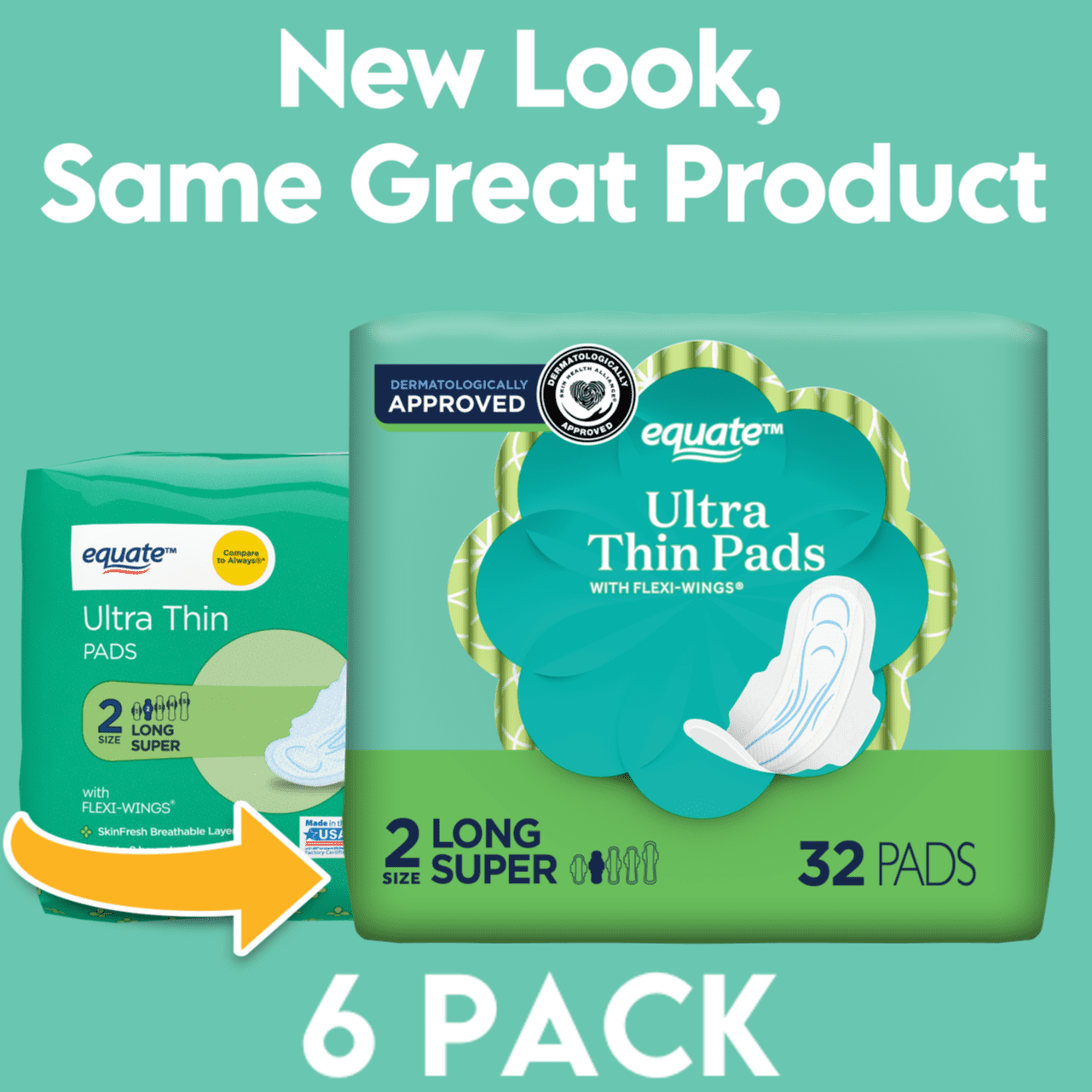Equate Long Ultra Thin Pads with Wings, Unscented, Super, Size 2 (192 Count)