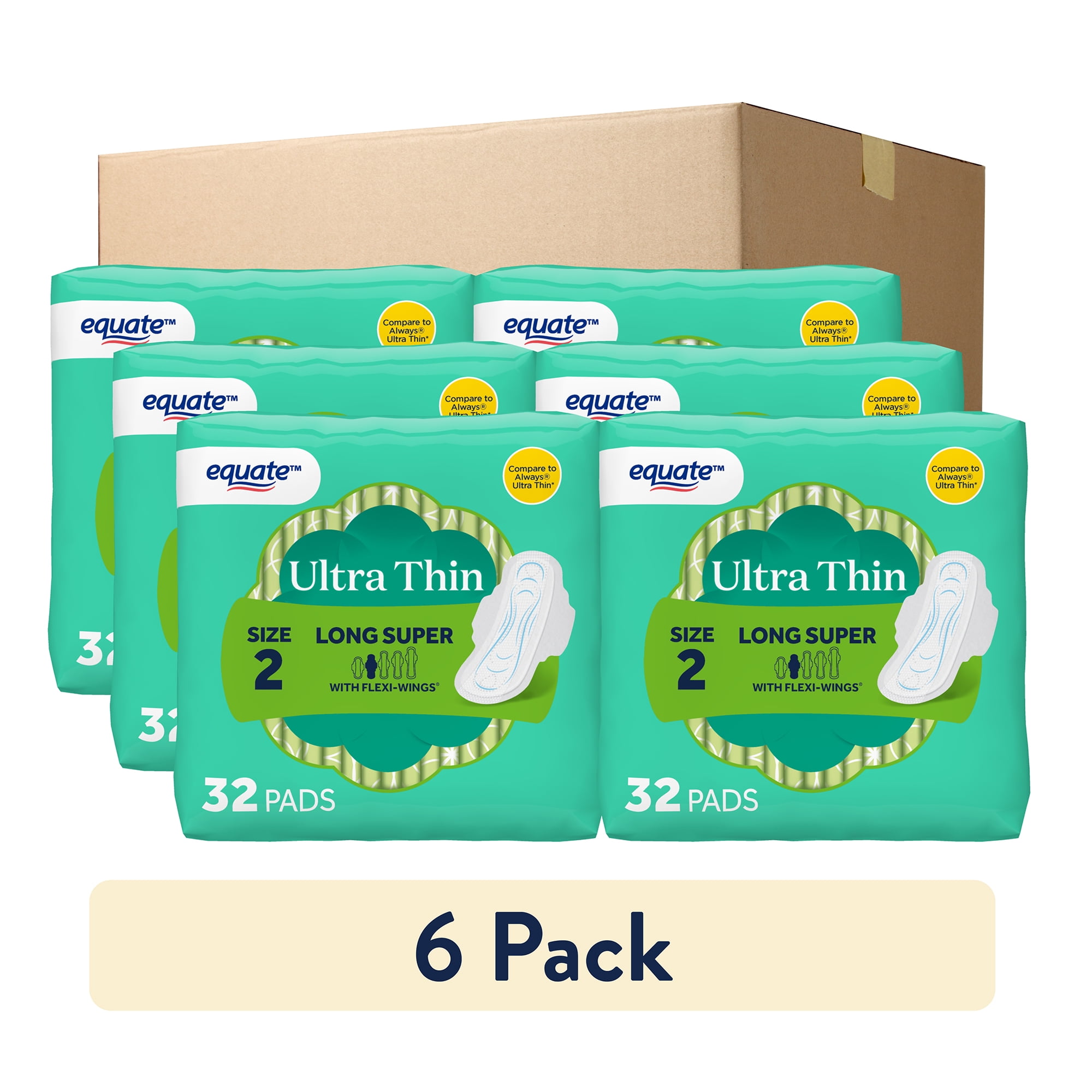 Equate Ultra Thin Pads with Wings, Size 2, Long Super Absorbency, Compare to Always (192 Count)
