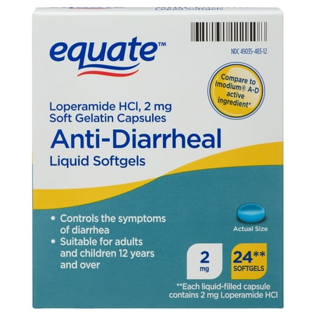 Equate Loperamide Hydrochloride Allergy Medicine, Diarrhea Relief, Fever Reducer For Diarrhea Liquid Softgels, 2mg, 24 Count