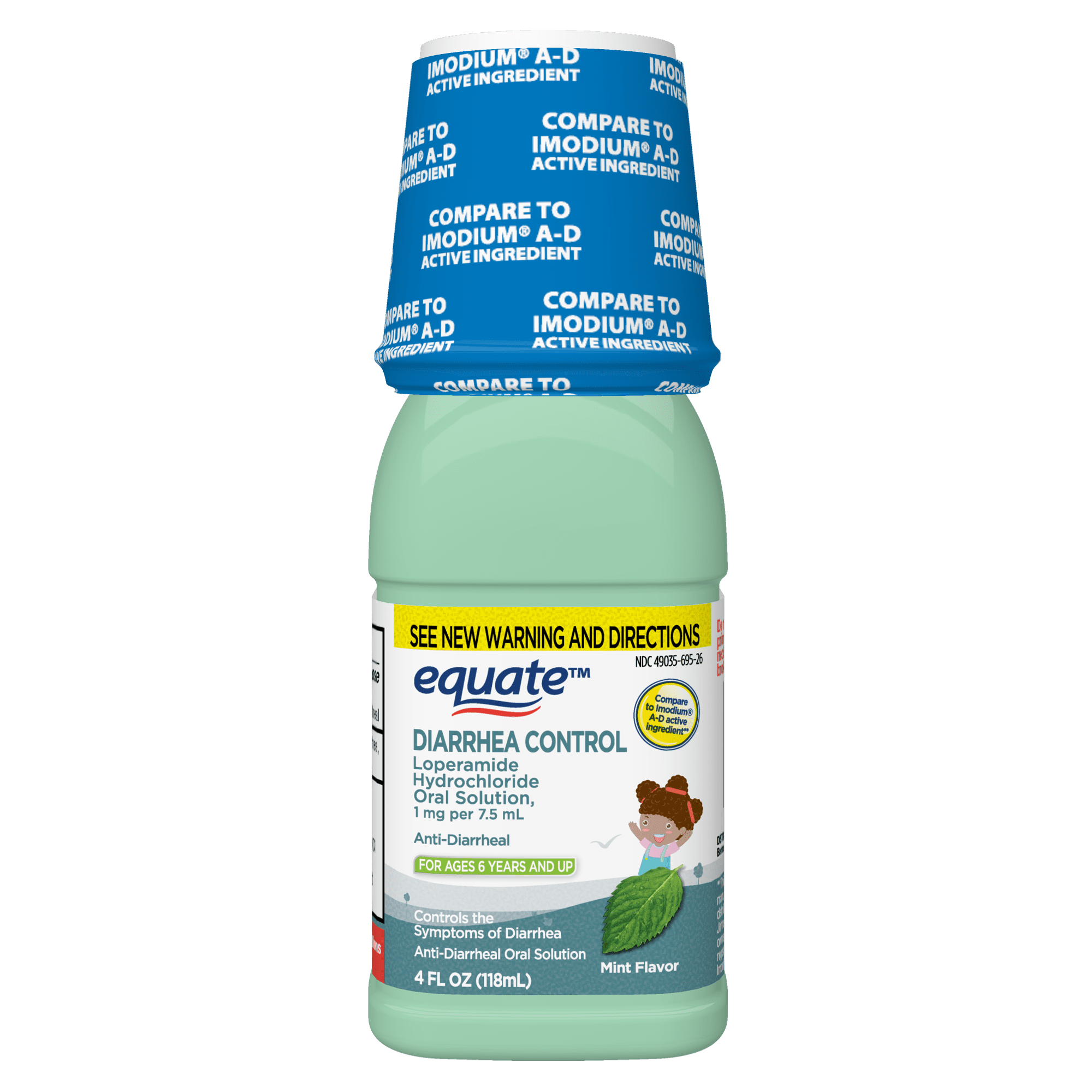 Equate Children's Diarrhea Control Loperamide Hydrochloride Oral Solution, 1 mg, Mint Flavor, Ages 6 Years and Up, 4 fl oz, Compare to Immodium A-D Active Ingredient