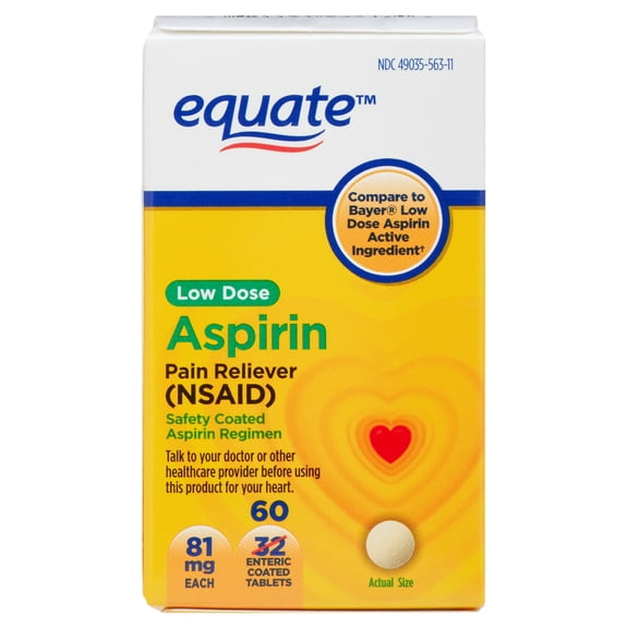 Equate Low Dose Aspirin Pain Relief Safety Coated Tablets, 81 mg, 60 Count, Compare to Bayer® Low Dose Aspirin Active Ingredient