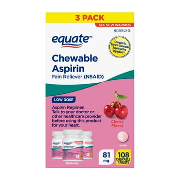 Equate Low Dose Aspirin Chewable Tablets, 81 mg , Cherry Flavor, 108 Count (3x36 Count), Compare to Bayer® Chewable Aspirin Active Ingredient