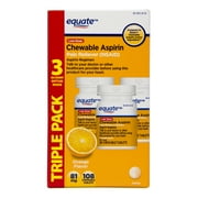 Equate Low Dose Aspirin Chewable Tablets, 81 mg , Orange Flavor, 108 Count (3x36 Count), Compare to Bayer® Chewable Aspirin Active Ingredient