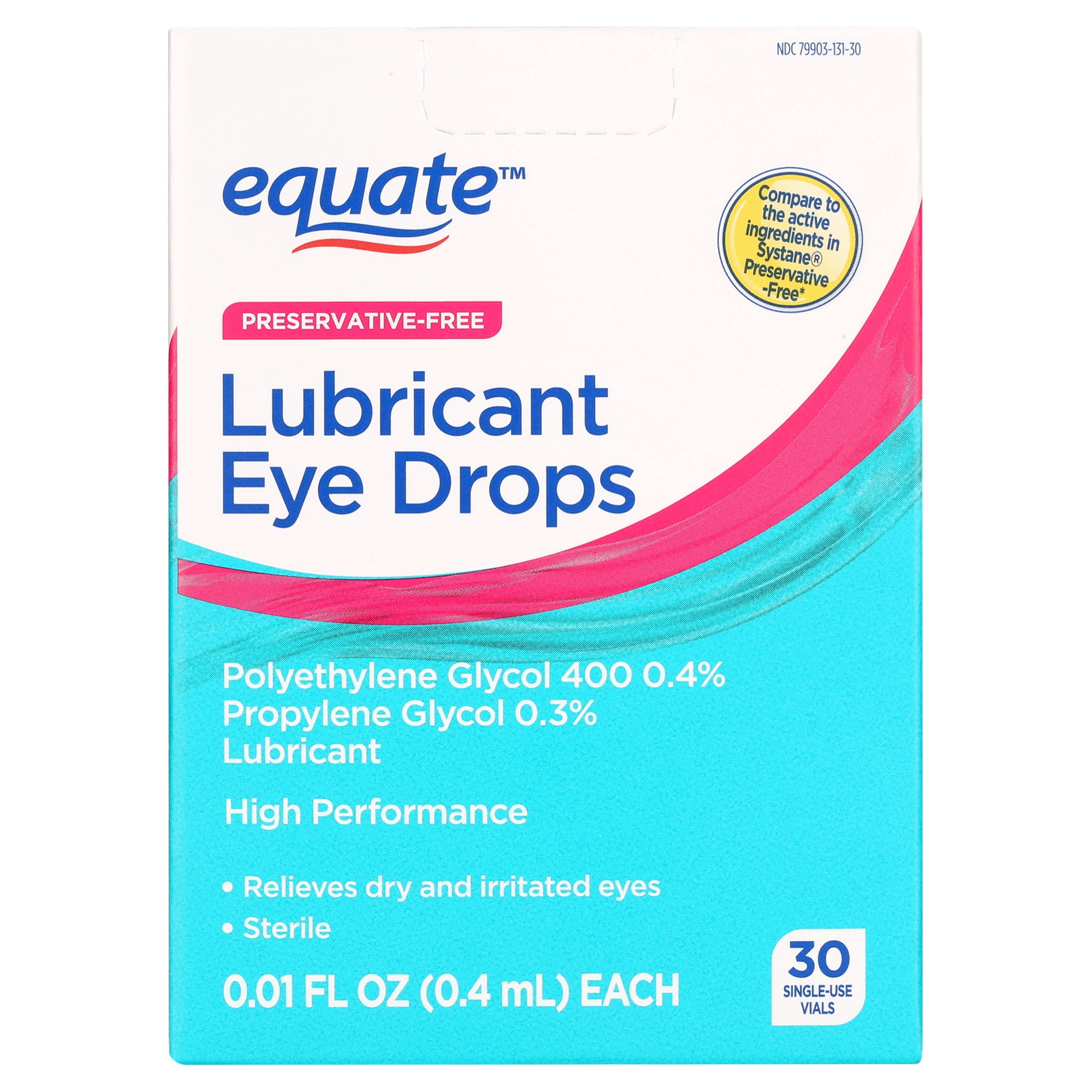 Equate, Lubricant Eye Drops, PreservativeFree, 0.1 oz., 30 Count
