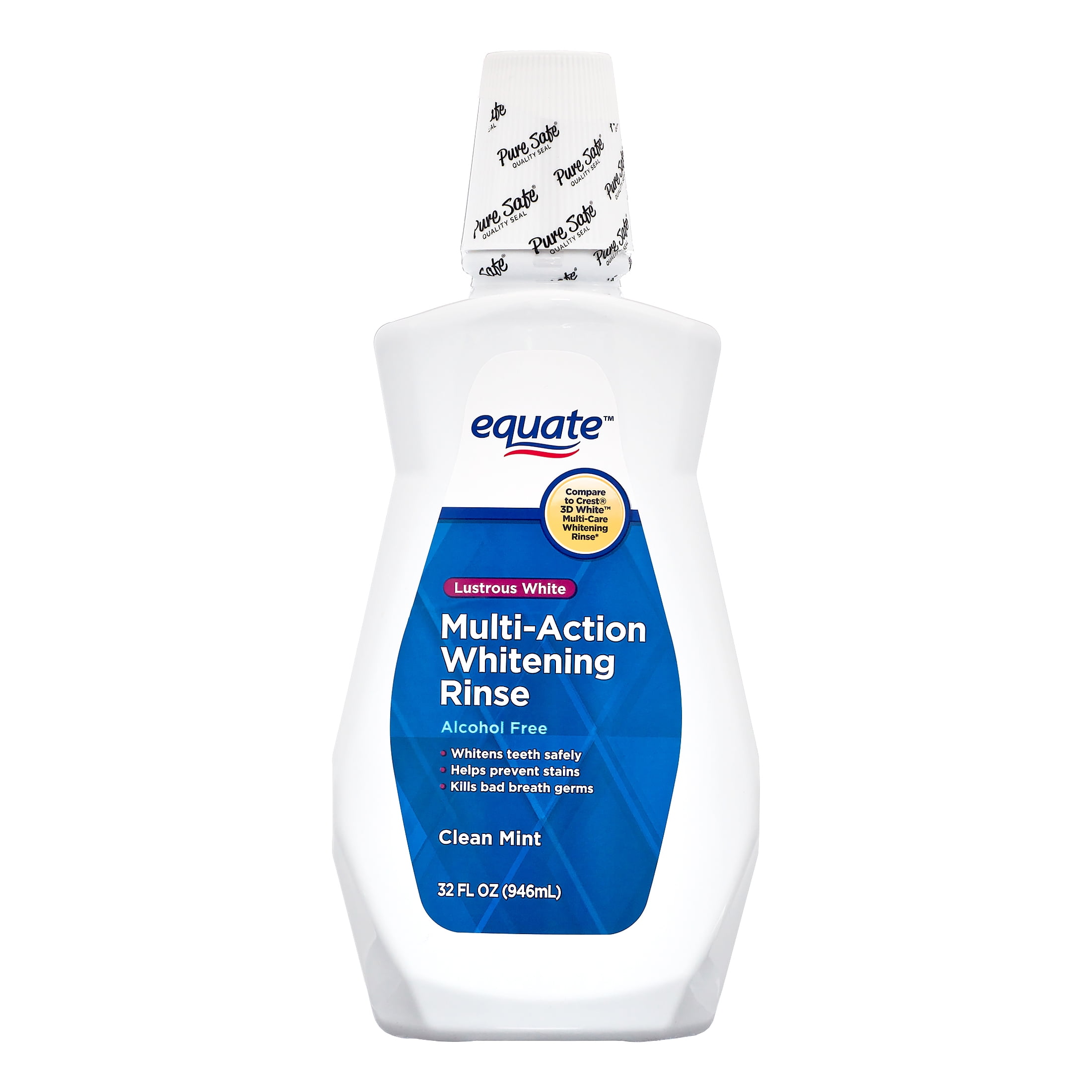 Equate Lustrous White Multi-Action Whitening Rinse, Clean Mint, 32 fl oz