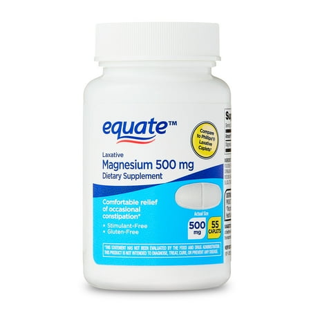 Equate Magnesium Laxative Dietary Supplement Caplets for Occasional Constipation, 500 mg, 55 Count, Compare to Phillips'® Laxative Caplets