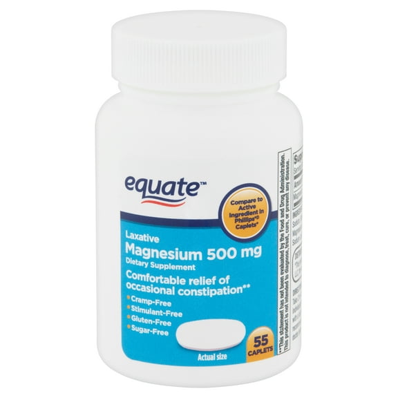 Equate Magnesium over-The-Counter Laxative Caplets, 500 mg, 55 Count