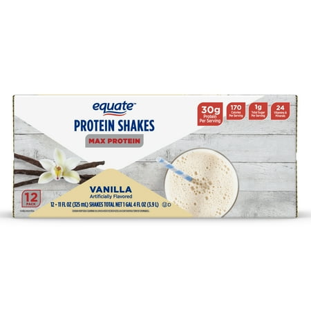 Equate Max Protein Nutrition Shake, Vanilla Flavored, 12 Pack (11 fl oz)