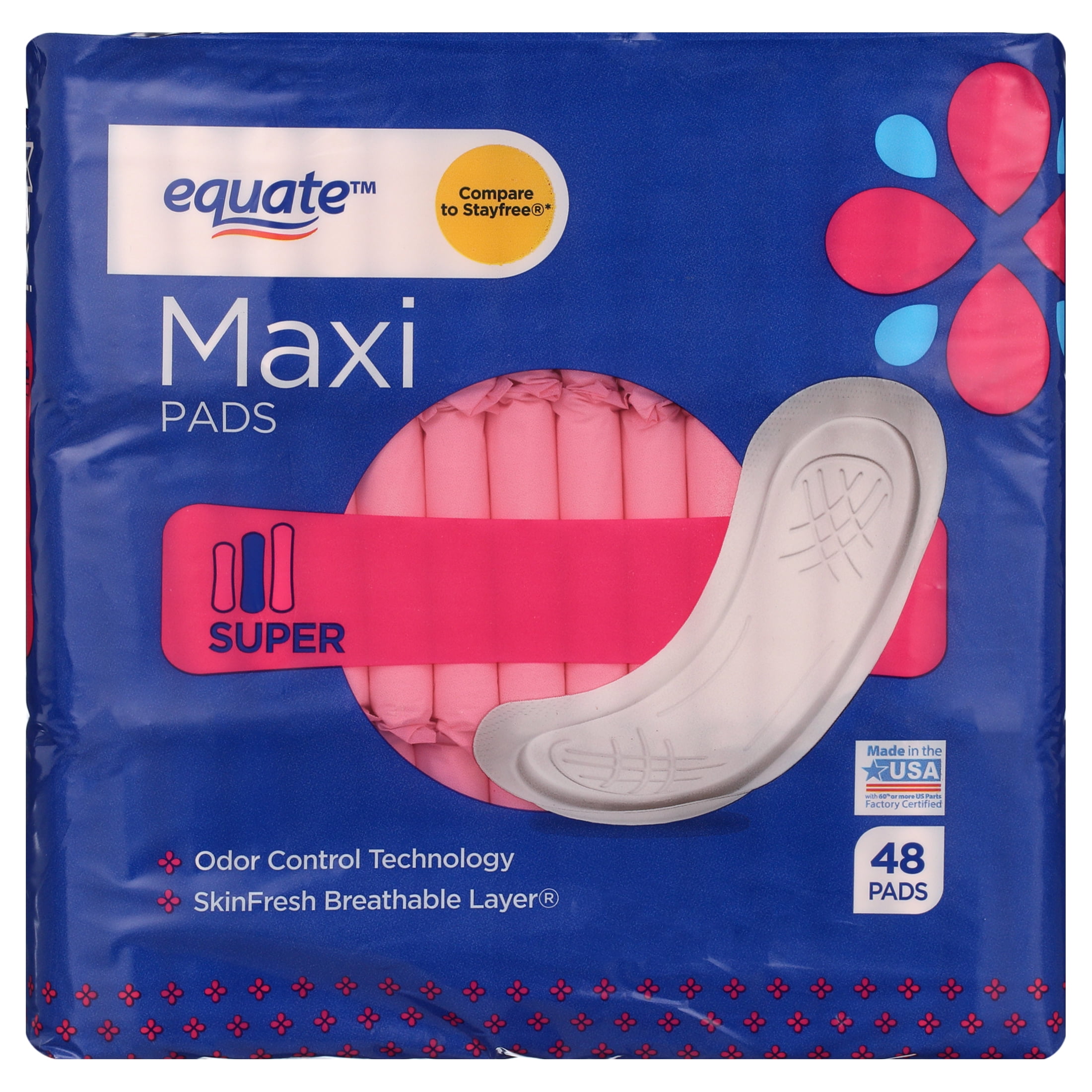 (3 pack) Equate Maxi Pads, Super (48 Count)