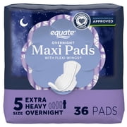 Equate Overnight Maxi Pads with Flexi-Wings, Extra Heavy Overnight Absorbency, Size 5, 36 Count
