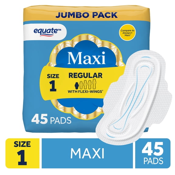 Equate Maxi Pads with Flexi-Wings, Regular Absorbency, Size 1, 45 Count