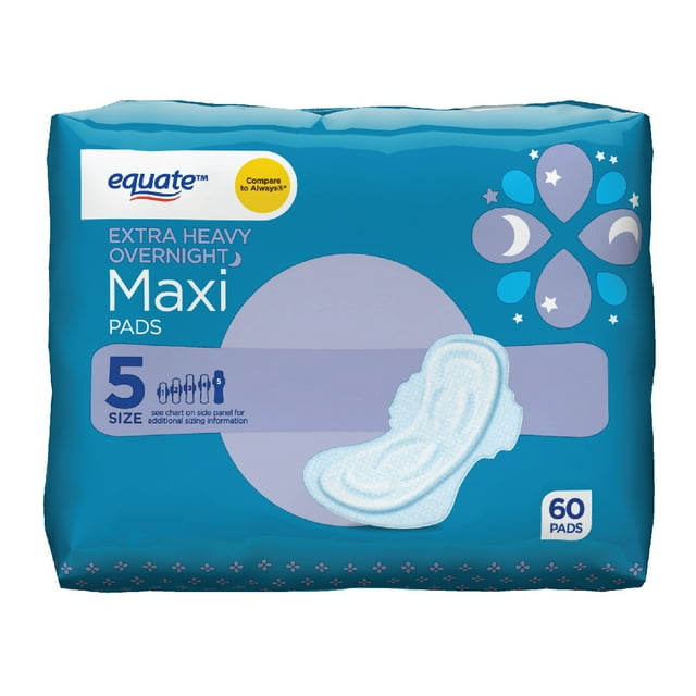 Equate Maxi Pads with Wings, Extra Heavy Overnight, Unscented, 60 ct