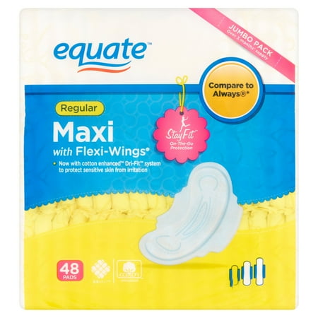 Equate Maxi Pads with Wings, Regular, Unscented, 48 Count
