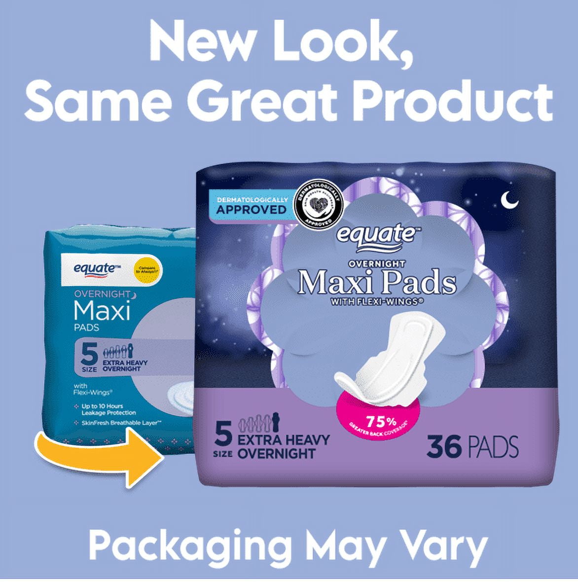 Equate Maxi Pads with Wings, Unscented, Extra Heavy Overnight, Size 5 (36 Count)