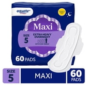Equate Maxi Pads with Flexi-Wings, Extra Heavy Overnight Absorbency, Size 5, 60 Count