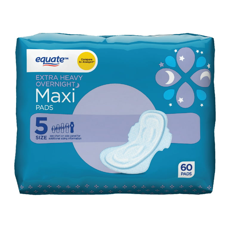 Equate Maxi Pads with Wings, Unscented, Extra Heavy Overnight, Size 5 (60  Count)