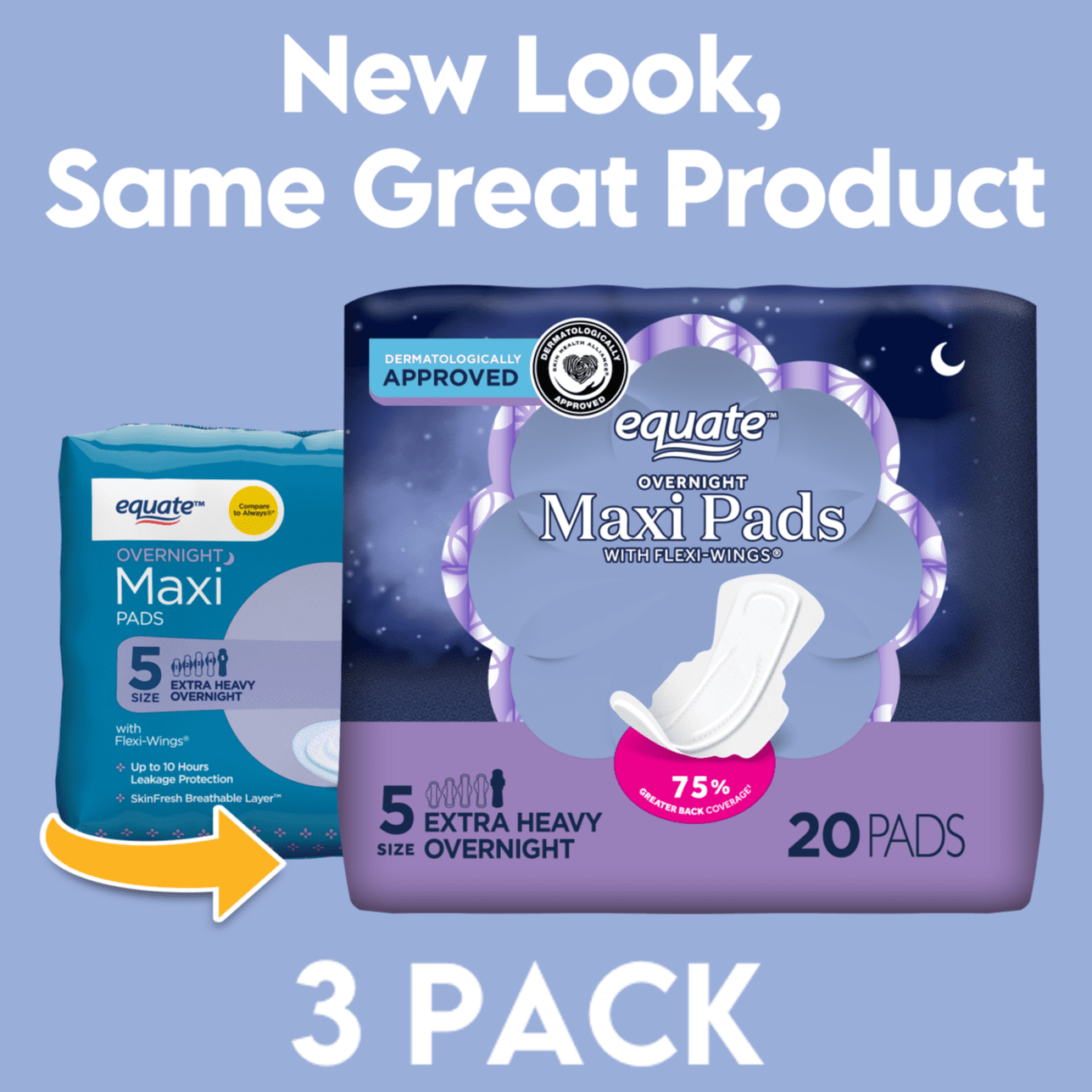 Equate Maxi Pads with Wings, Unscented, Extra Heavy Overnight, Size 5 (60 Count)