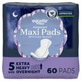 thumbnail image 1 of Equate Overnight Maxi Pads with Flexi-Wings, Extra Heavy Overnight Absorbency, Size 5, 60 Count, 1 of 11