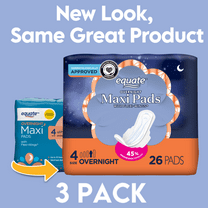 Equate Maxi Pads with Wings, Unscented, Overnight, Size 4 (78 Count)