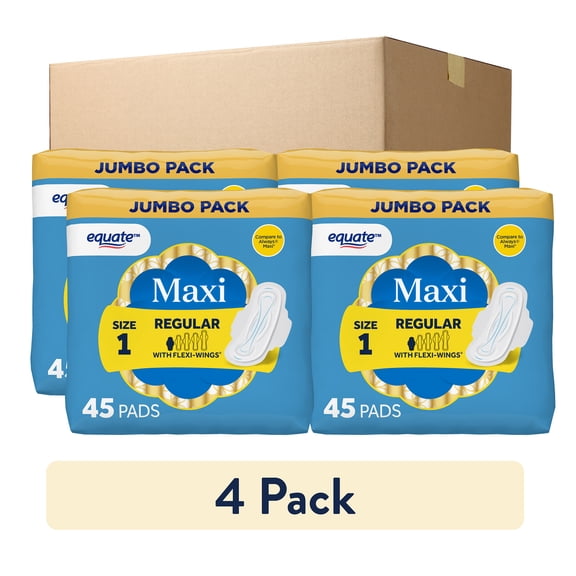 Equate Maxi Pads with Wings, Size 1, Regular Absorbency, Compare to Always (180 Count)