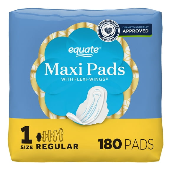Equate Maxi Pads with Wings, Size 1, Regular Absorbency, Compare to Always® (180 Count)