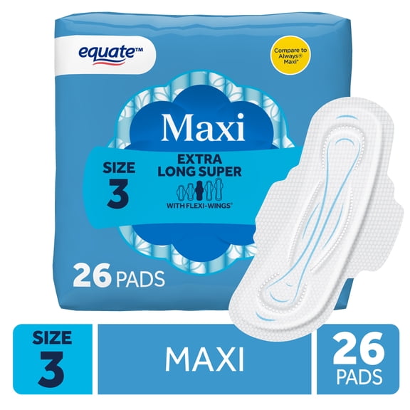 Equate Maxi Pads with Flexi-Wings, Extra Long Super Absorbency, Size 3, 26 Count