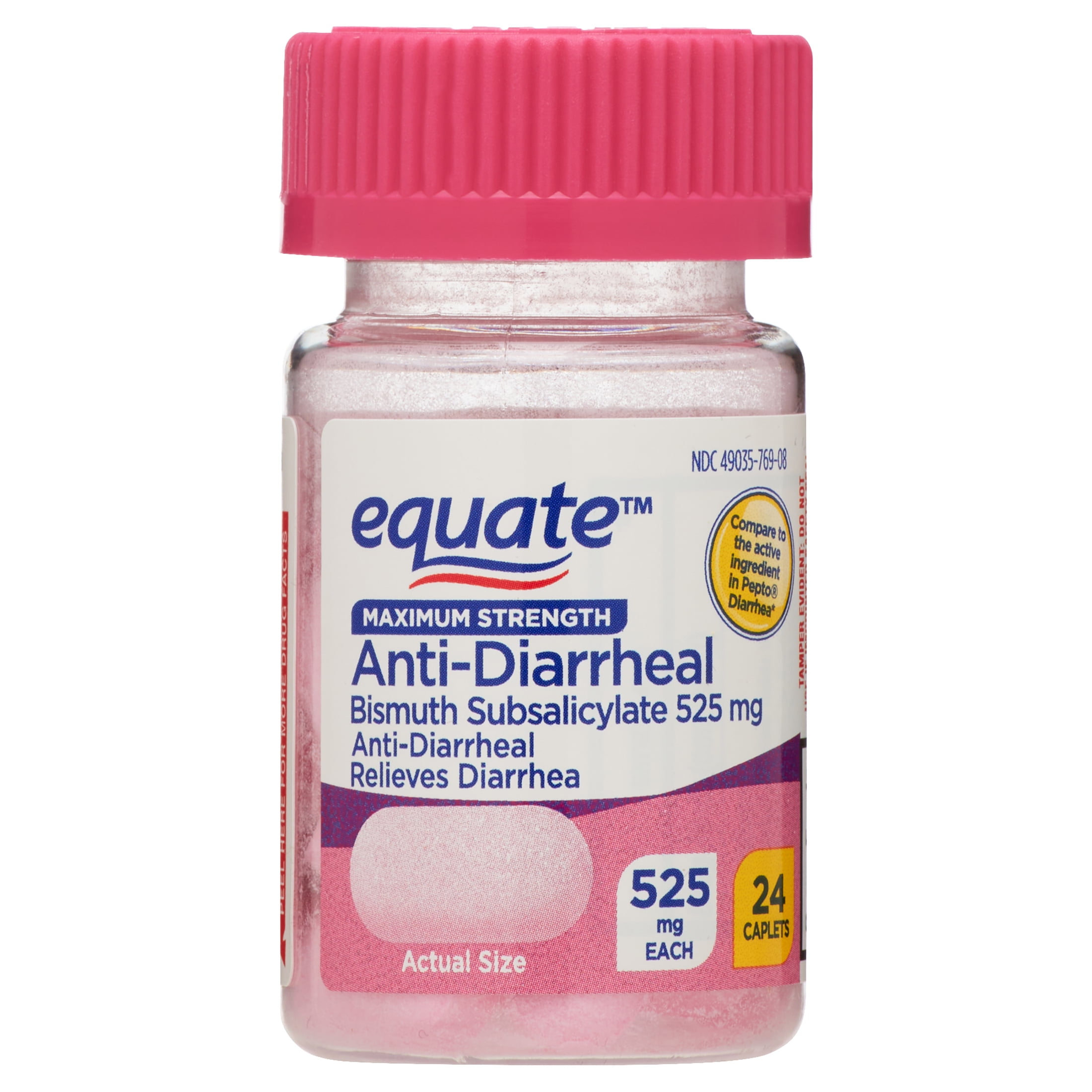 Equate Maximum Strength Bismuth Anti-Diarrheal Relief Caplets, 525 mg, 24 Count