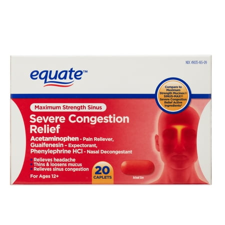 Equate Maximum Strength Severe Sinus & Congestion Relief Caplets, 20 Count