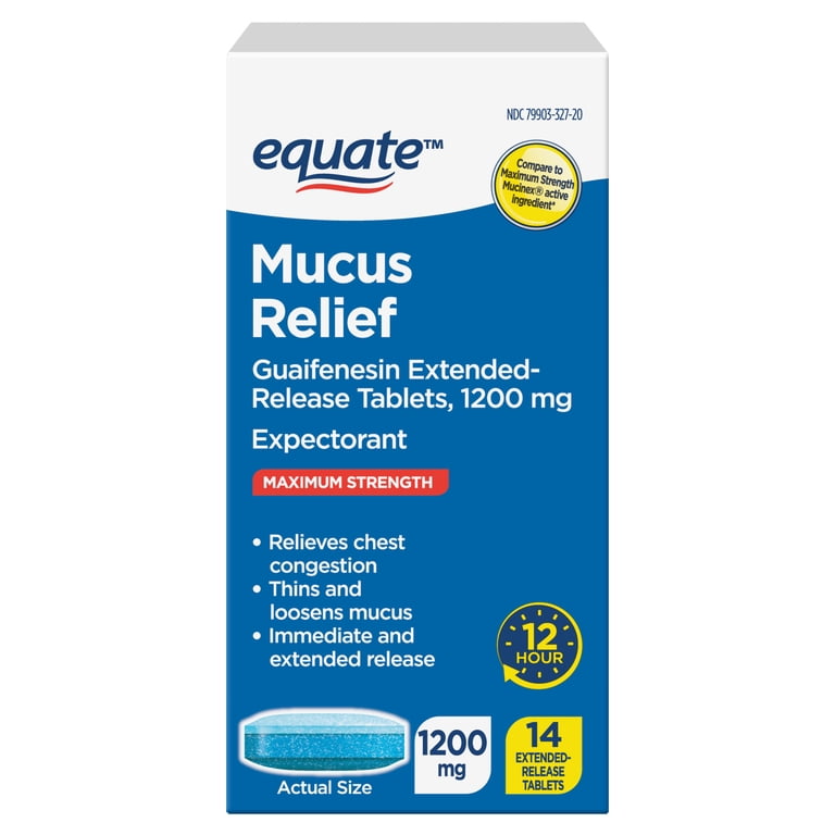 Equate Maximum Strength Chest Congestion and Mucus Relief, Guaifenesin Extended-Release Tablets, 1200 mg, 14 Ct
