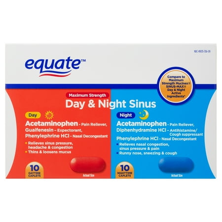 Equate Maximum Strength Day & Night Sinus Relief Caplets, 20 Count
