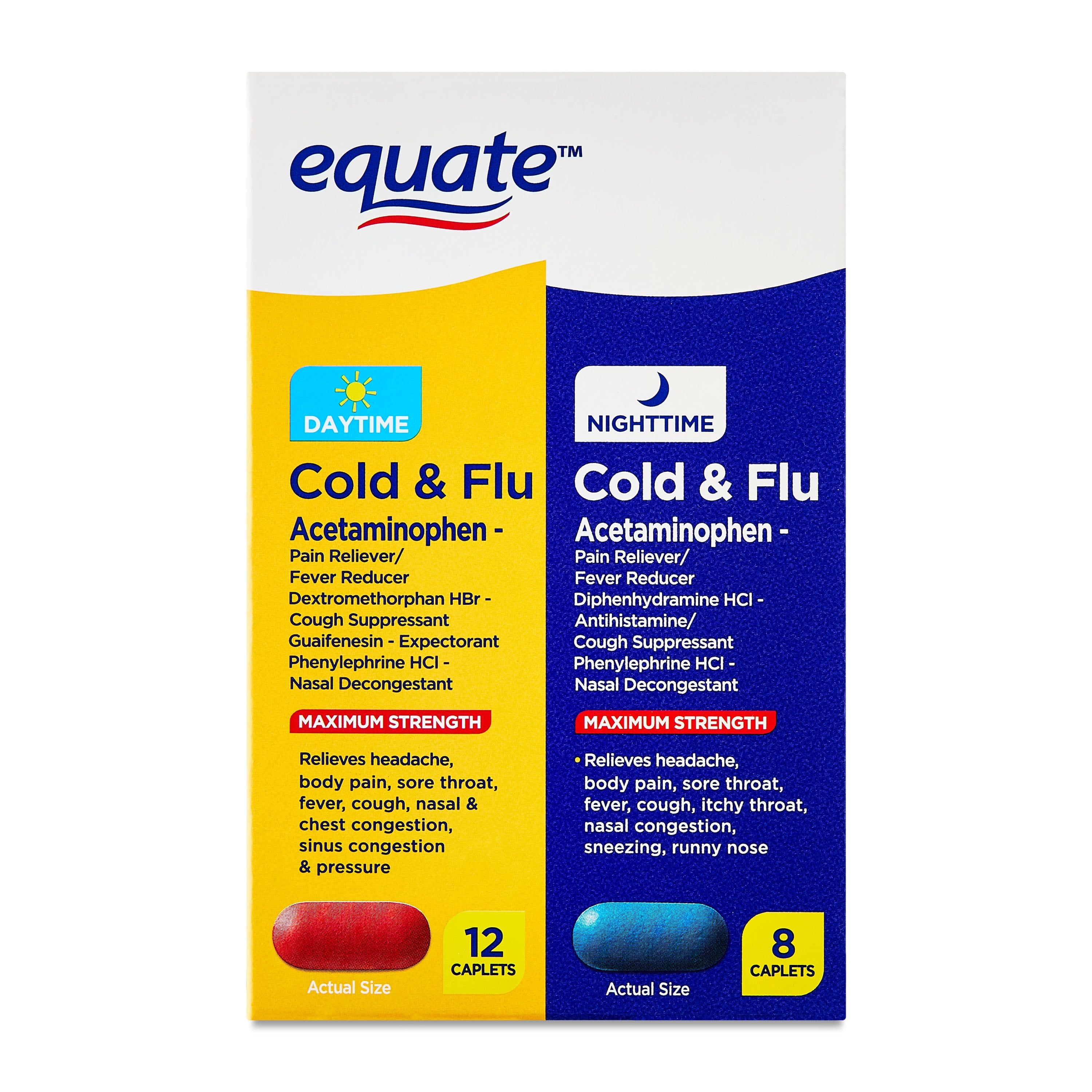 Equate Hormone-Free Acetaminophen, Guaifenesin Cough & Cold Caplet for Pain, Fever, Cough, Congestion Set with 20 Caplets ® Fast-Max®, 325 mg
