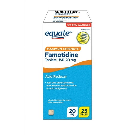 Equate Gluten-Free Famotidine USP, 20 mg Combination Stomach Remedies, Stomach Relief, Pain Relief for Heartburn, Indigestion with Tablets 25